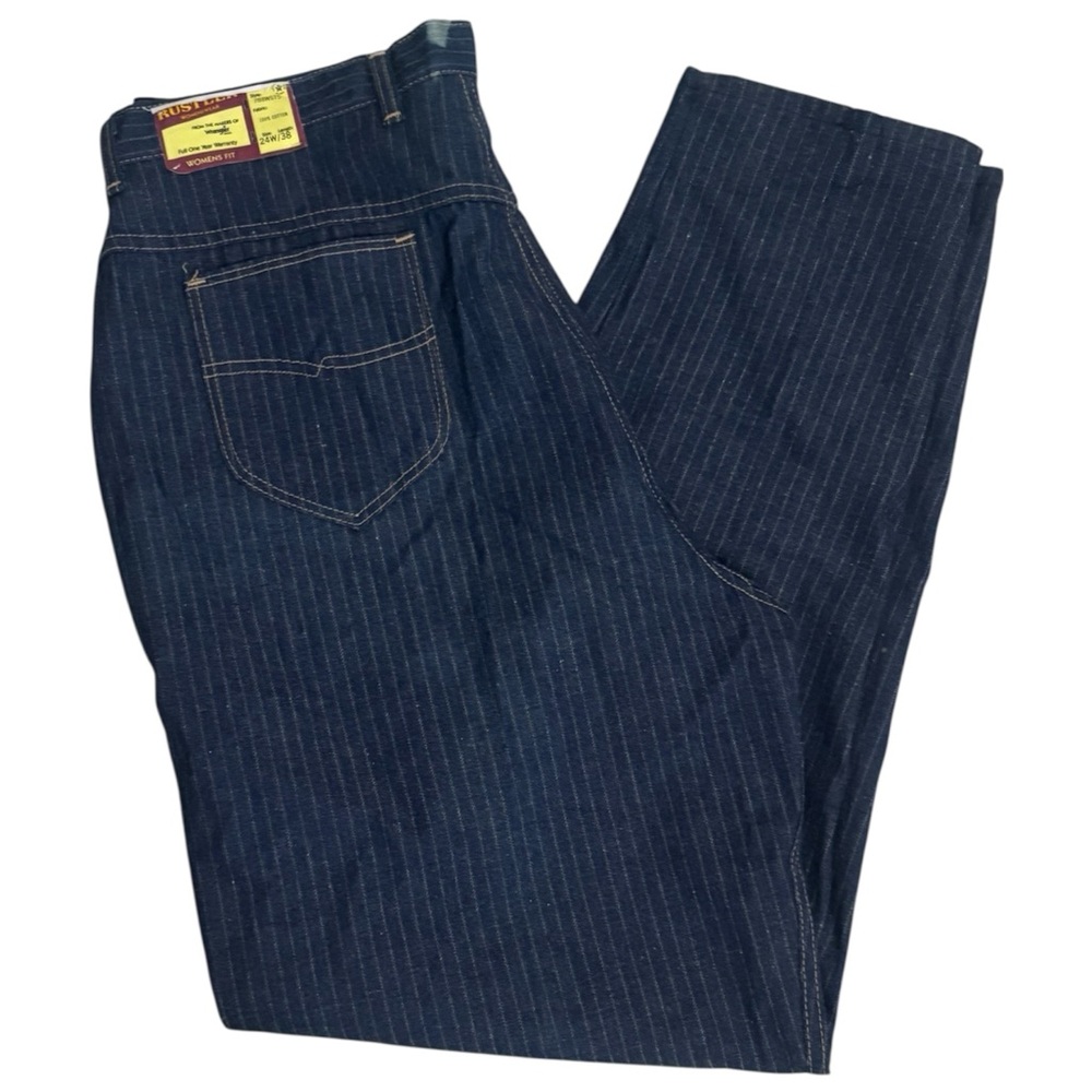 Vintage Wrangler Women's Navy Pinstriped Relaxed Jeans